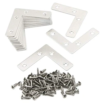 Image of Pxyelec 4 Holes Angle Plate Corner Brace Flat L Shape Repair Bracket Connector Fixing Plated Joint Wooden Furniture Fixture Protector 60 mm x / 2.36 inch, Pack of 20
