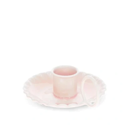 Image of Pink Enamel Chamberstick Candle Holder