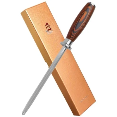 Image of TUO Honing Steel 8 inches Professional Knife Sharpener German Sharpening Rod with Pakkawood Handle Fiery Phoenix Series