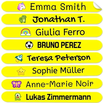 Image of 50 Pack of Personalised Mini Adhesive Labels for Objects, Ideal Kids&#039; Pencils, Pens, Toothbrushes, Stick on Name Labels, Durable in Microwave and Dishwasher, Basic Yellow, Small, Vinyl Material