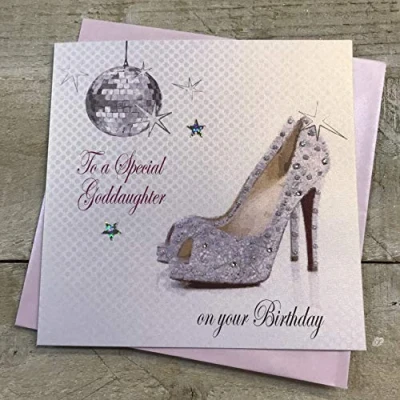 Image of white cotton cards PD148&quot;to A Special Goddaughter On Your Birthday&quot; Handmade Birthday Card,peachblackgreybrown