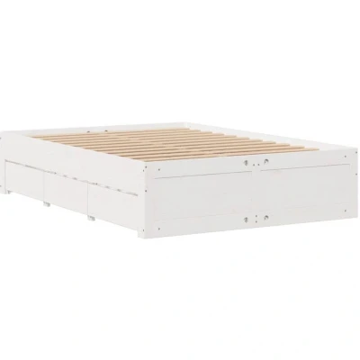 Image of vidaXL Bed Frame without Mattress with Drawers White 150x200 cm King Size Solid Wood Pine