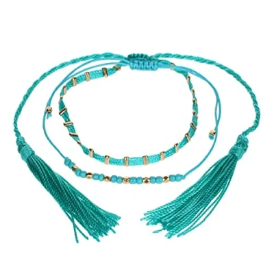 Image of Stands Out, Supplying Outstanding Gifts Aloha Girls Womens Turquoise and Gold Braided Beaded Anklet Ankle Bracelet Adjustable Beach Bead Foot Jewellery