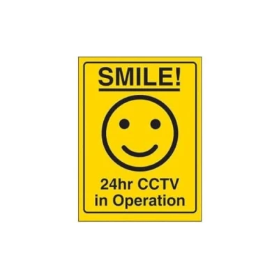 Image of V Safety Smiley Face 24Hr CCTV In Operation Sign 200mm x 300mm Self Adhesive Vinyl