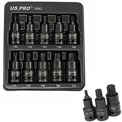 Image of US Pro 10pc Impact Torx Socket Bit Set 1/2&#039;&#039; Drive T20 to T70 Star TRX