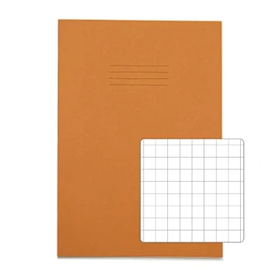 Image of RHINO A4 Exercise Book 48 Page, Orange, 10mm Squared Pages (Pack 100)
