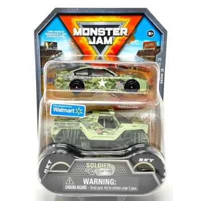 Image of Monster Jam Official 1:64 Scale Diecast 2 Pack Truck and Race Car: Son uva Digger (Soldier Fortune)