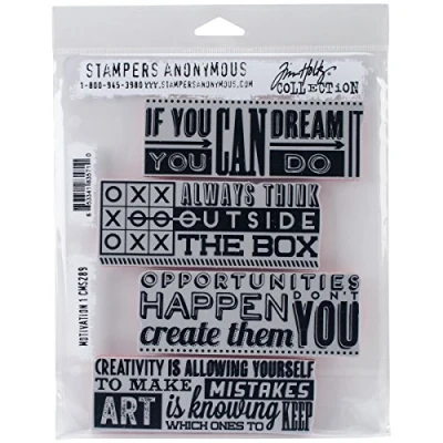 Image of Stampers Anonymous Tim Holtz Motivation 1 Cling Rubber Stamp Set, Multicoloured