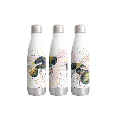 Image of Vixar Bee Bees Honeycomb Wildlife Watercolour Farm Animals Rainbow Art Bottle Double Wall Insulated Stainless Steel Sport Drinks 500ml White Gift Ideal for School Work Office Oudoor Sports