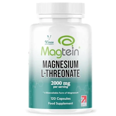Image of Vinco Magtein® Magnesium L Threonate Supplement 120 Capsules 2000mg Bioavailable Form of per Serving Non GMO &amp; Gluten Free Made in The UK