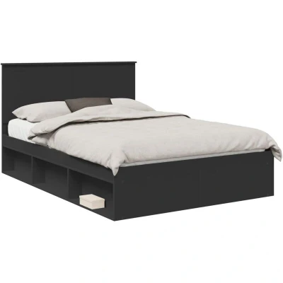Image of vidaXL Bed Frame with Headboard Black 135 x 190 cm Solid Pine Wood