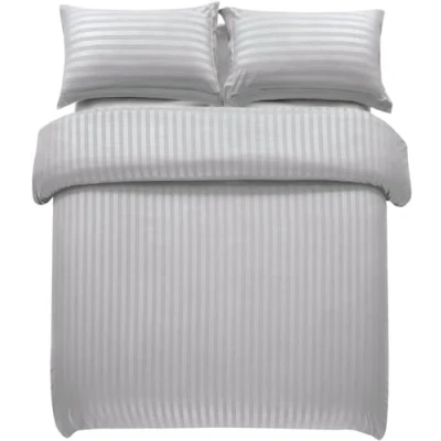 Image of Hafaa Duvet Cover Sets Soft Satin Stripes Microfiber Covers with Pillow Case Bedding Set Quilt Breathable &amp; Anti Wrinkle (Silver, Single)