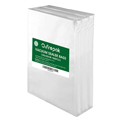 Image of O2frepak 100 Count 20X30cm Textured Vacuum Sealer Bags for Food,BPA Free and Heavy Duty Embossed Seal Food Bags,Great Sous Vide Vaccume PreCut Bag
