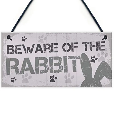 Image of RED OCEAN Beware Rabbit Home Door Funny Sign Hutch Accessories Novelty Pet Animal Gifts For Women