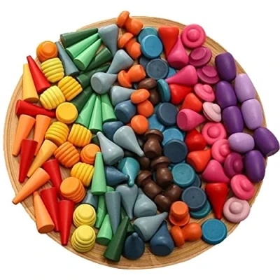 Image of 162 Pcs Loose Parts Play Materials Wooden Rainbow Stacking Toy for Toddlers, Preschool Learning Educational Shape Sorting Sensory Montessori Toys