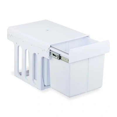 Image of Relaxdays Built In Rubbish Bin, 3 Compartments, 15 L &amp; 8 L, HBT: 35.1 x 34.3 48 cm, Extendible, Waste Separation System for Base Cabinets, White