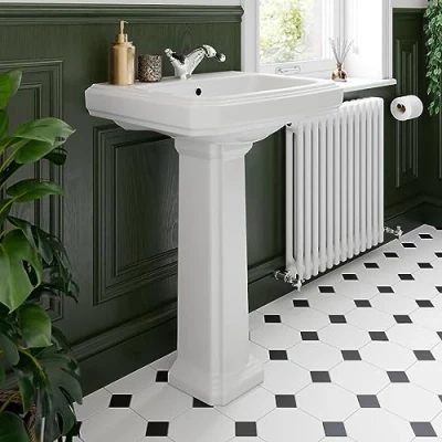 Image of Traditional Full Pedestal 1 Tap Hole Bathroom Basin White Gloss