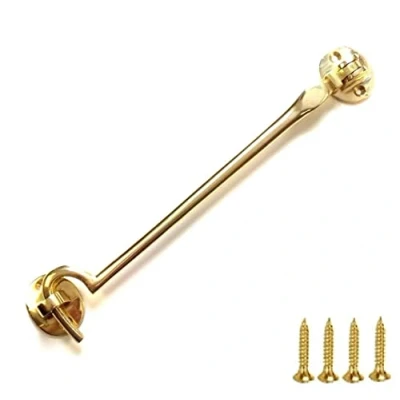 Image of TERF® 200mm Heavy Duty Polished Brass Cabin Door Hook and Eye Lock (8 inch) Cabinet Latch including Fixing Screw For Gate Window Closet Shed Pack of 1