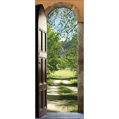 Image of PLAGE Trompe L &#039;Oeil Door Self Adhesive Polyvinyl Promenade Champetre, Wall Art, Colorful, 83 x 0.1 204 cm