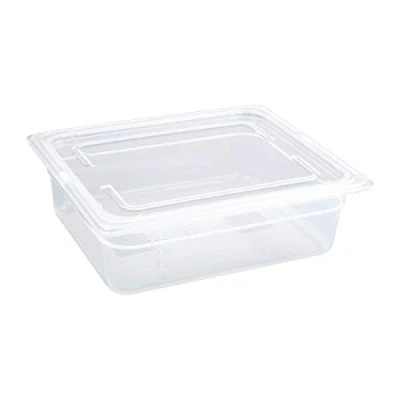 Image of Vogue Polypropylene 1/2 Gastronorm Container with Lid Set 100 mm Deep (Pack of 4), White &amp; Clear, Capacity: 5.9 Litre, GN 1/2, Half Size, Temperature Range: 40 to 70C, GJ515