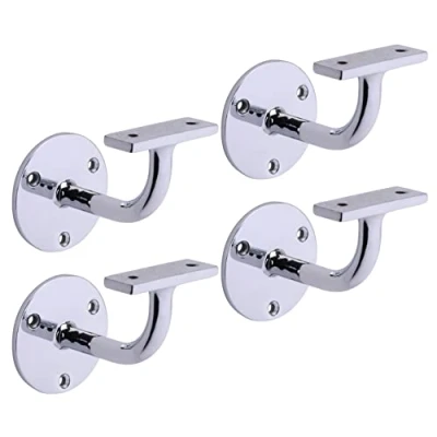 Image of HANDLEZONE® 4 Pack Heavy Duty Handrail Bracket for Stair Bannister, Wood and Steel Polished Chrome
