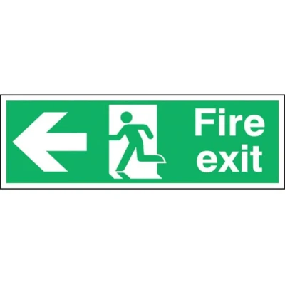 Image of Sitesafe Fire Exit Arrow Left Rigid PVC Sign 450 x 150mm