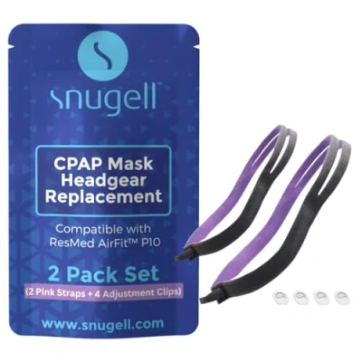 Image of Replacement Headgear Strap for ResMed AirFit P10 Nasal Pillow CPAP Mask by Snugell Pink (2 Pack) with 4 Adjustment Clips Durable Premium Material