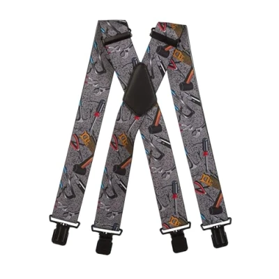 Image of Olata Heavy Duty Tool Pattern Braces/Suspenders (Grey) 5cm. X Shape. Black Clips