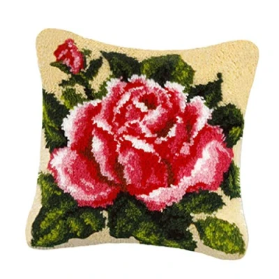 Image of P Prettyia Floral Latch Hook Complete Cushion Cover Kit DIY Craft Needlework Crocheting Embroidery Flowers Kits Rug Making for Kids Adults Flower 5