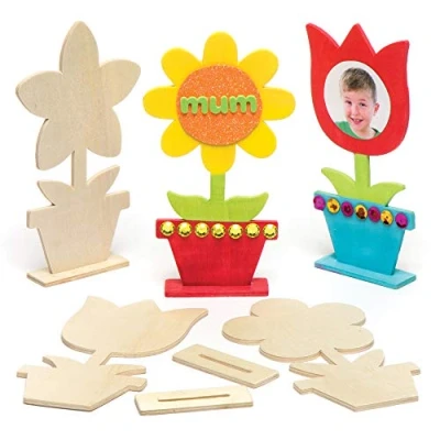Image of Baker Ross AR264 Wooden Flowers for Children Creative Art Supplies &amp; Decorations (Pack of 4)