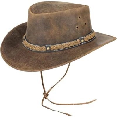 Image of Pamposh Cowboy Hat Women Men Real Leather Western Style Wide Brim Cowgirl Shapeable Lightweight Handcrafted Durable Bush Brown