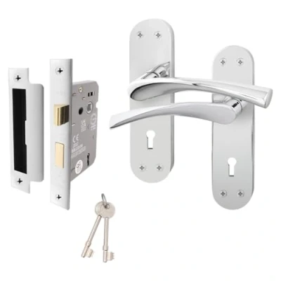 Image of EAI Chrome Door Handle Key Lock Set 1 Pair Polished Internal Keylock Handles with (64mm) Novoli Range