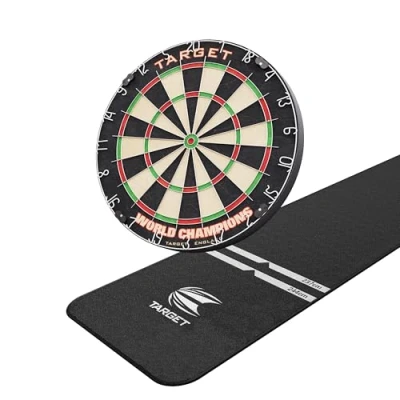 Image of Target Darts World Championship Dartboard &amp; Black Oche Mat for Dartboards Professional Setup, Steel Tip Dart Board, (Black White)
