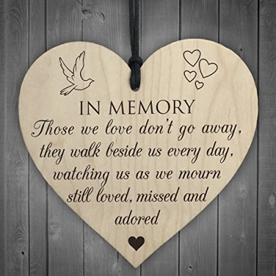 Image of Red Ocean In Memory Of Those We Love Wooden Hanging Heart Memorial Plaque Heaven Sign Gift
