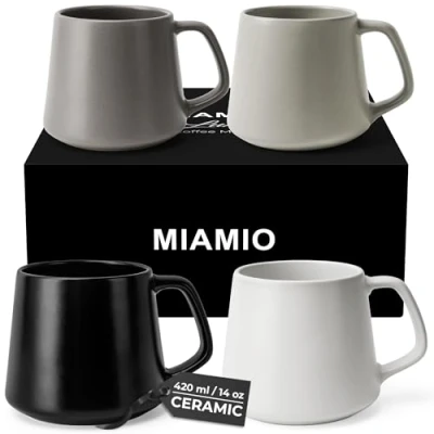 Image of MIAMIO Coffee Mugs Set of 4 / Large Ceramic Cups (420 ml) Mug for Cappuccino, Tea, Espresso Microwave and Dishwasher Safe Luxe Collection (Classic Pastel)