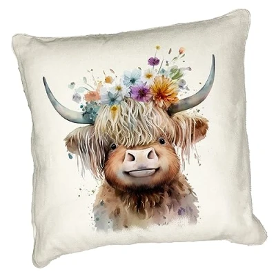 Image of Anonymous Gifting Highland Cow Printed Cushion Cover 40x40cm Linen style 4