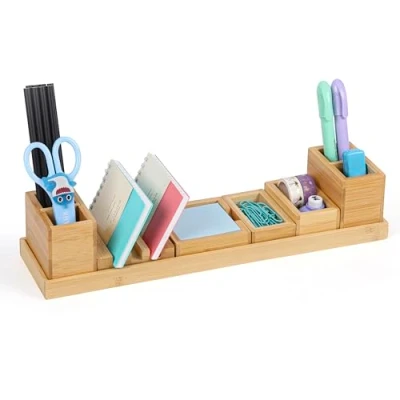 Image of BELLE VOUS Desk Organiser with 6 Adjustable Compartments Tidy for Accessories/Office Accessories Storage Stationery Caddy