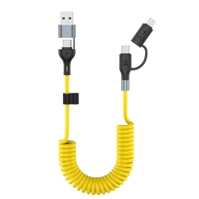 Image of Multi Coiled USB C Cable,4 in 1 PD 60W/27W Fast Charging &amp; Data Sync Supports Apple CarPlay Android Auto Type C/USB A for iPhone 16 15 14/Android/Pad/Laptop
