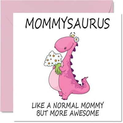 Image of Birthday Cards for Mommy Mommysaurus Card from Daughter Son, Happy Mommy, Mom Dinosaur Card, 145mm x Seasonal Mothers Day Mama Mammy Funny Greeting