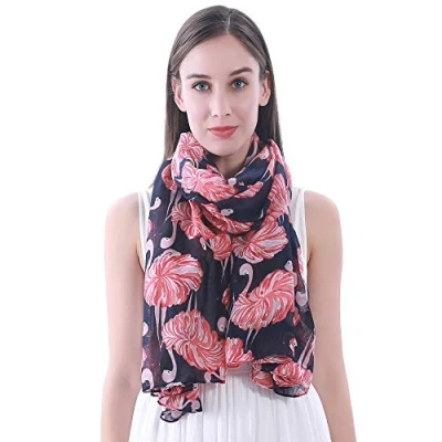 Image of Lina &amp; Lily Flamingo Print Women&#039;s Lightweight Scarf Shawl (Navy Blue)