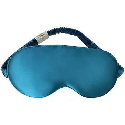 Image of Sleep Mask,Silk Eye Mask for Sleeping Women/Men/Girls,19 Momme Both Sides 100% Pure Mulberry Silk Blackout Anti Allergy Blindfold with Elastic Strap Night,Travel,Nap,Meditation (Peacock Blue)
