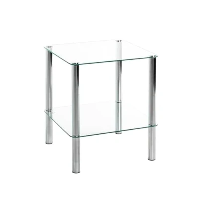 Image of HAKU Mobel End Table Chrome, Metal, Tempered Glass Size: W 39 cm X H 47 D cm, Style: Modern