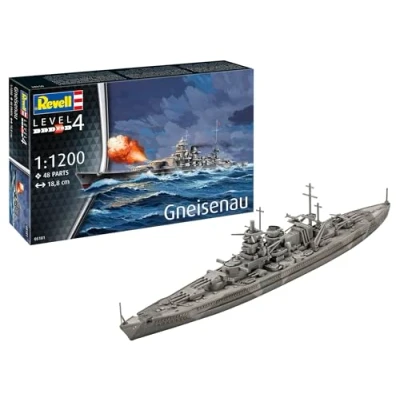 Image of Revell 05181 Battleship Gneisenau 1:1200 Scale Unbuilt/Unpainted Plastic Model Kit Army Making, Moulded Colour, Mittel