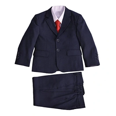 Image of Cinda 5 Piece Blue Checked Boy Suits Boys Wedding Suit Page Party Prom Navy 6 7 Years