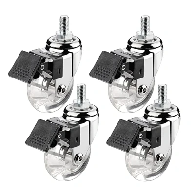 Image of Stem Castor Wheels 50mm, Threaded Rod M8*15mm, M10*15mm, 4 Moving Caster With Brake Heavy Duty Swivel For Furniture, Trolley PU Rubber