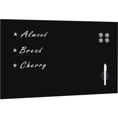 Image of vidaXL Magnetic Wall Mounted Blackboard Glass 100x60cm Dry Erase Writing Board for Office/School/Home Tempered Surface Includes Marker, Magnets, and Eraser Black