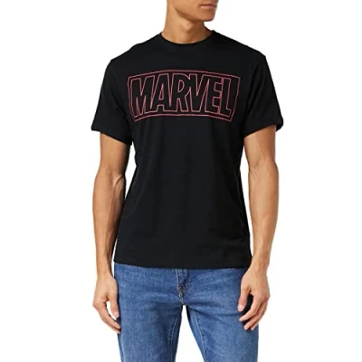 Image of Marvel Men&#039;s Outline Logo T Shirt, Black (Black Blk), L UK