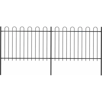 Image of vidaXL Garden Fence with Hoop Top Steel 3.4x1.2 m Black