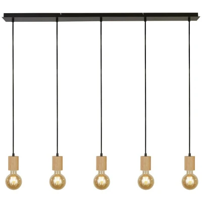 Image of Spinny 5 Light Bar Ceiling Pendant Wood &amp; Black Metal
