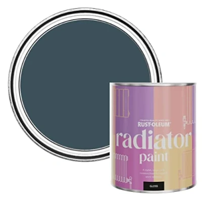 Image of Rust Oleum Blue Heat Resistant Radiator Paint in Gloss Finish Evening 750ml